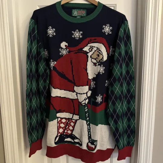 Discover Ugly Christmas Sweater Size XL Santa Playing Golf Crewneck Novelty Sweater