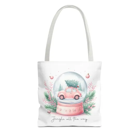 Discover Jingle All the Way  Pink Christmas Tote Bag (AOP)
