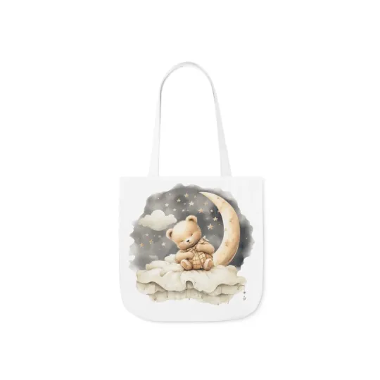 Discover Teddy Bear With Crescent Moon Polyester Canvas Tote Bag (AOP)