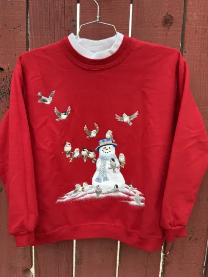 Discover Vintage Snowman Ugly Christmas Sweater Party Sweatshirt 80s 90s Grannycore Birds