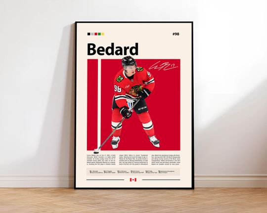 Discover Connor Bedard Poster, Chicago Poster, Hockey Poster, Sports Poster, Mid-Century Modern, Sports Bedroom Posters