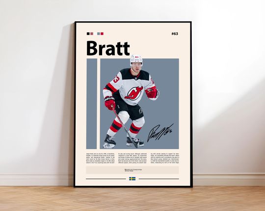 Discover Jesper Bratt Poster, New Jersey Poster, Hockey Poster, Sports Poster, Mid-Century Modern, Sports Bedroom Posters