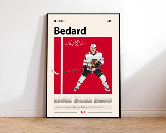 Discover Connor Bedard Poster, Chicago Poster, Hockey Poster, Sports Poster, Mid-Century Modern, Sports Bedroom Posters