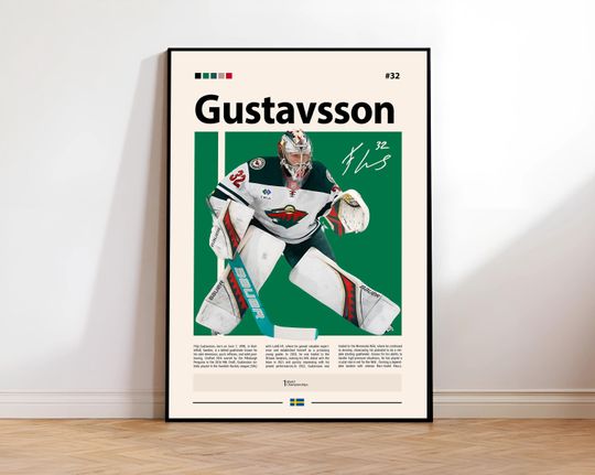 Filip Gustavsson Poster, Minnesota Poster, Hockey Poster, Sports Poster, Mid-Century Modern, Sports Bedroom Posters