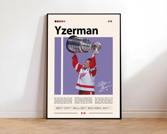 Discover Steve Yzerman Poster, Detroit Poster, Hockey Poster, Sports Poster, Mid-Century Modern, Sports Bedroom Posters