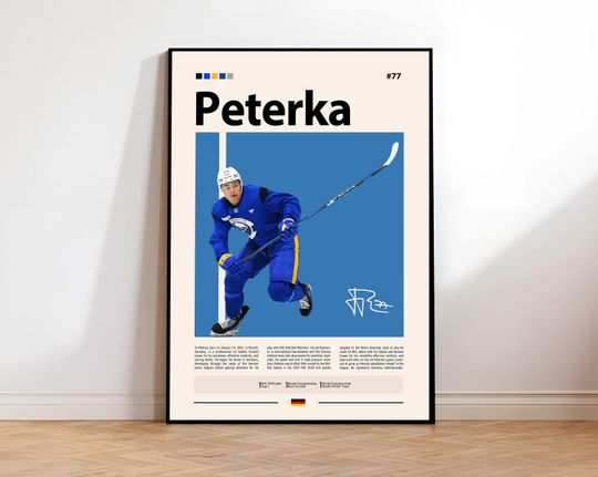 Discover JJ Peterka Poster, Buffalo Hockey Poster, Sports Poster, Mid-Century Modern, Sports Bedroom Posters