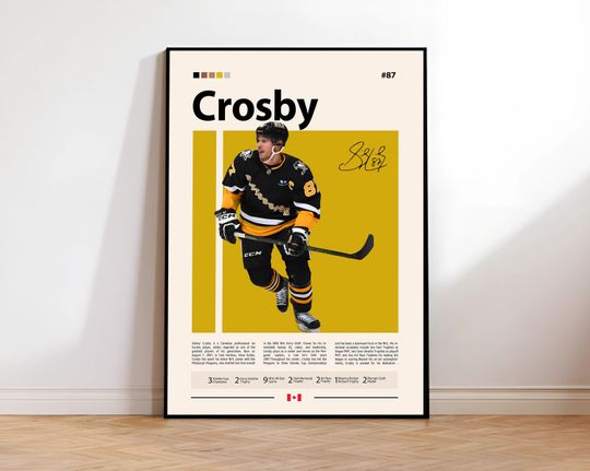 Sidney Crosby Poster, Pittsburgh Hockey Poster, Sports Poster, Mid-Century Modern, Sports Bedroom Posters