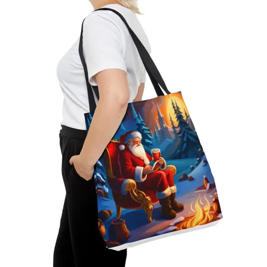Discover Christmas Santa by the Fire Tote Bag