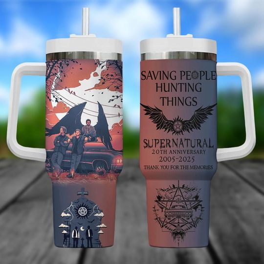 Supernatural 20th Anniversary Tumbler 40oz, Saving People Hunting Things Gift, Dean Sam Castiel Cup, Summer Tumbler Gift, Gift For Summer