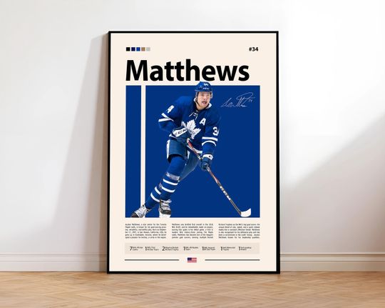 Auston Matthews Poster, Toronto Hockey Poster, Sports Poster, Mid-Century Modern, Sports Bedroom Posters
