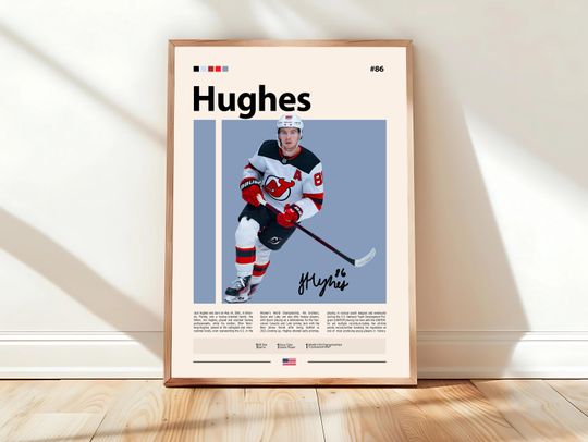 Discover Jack Hughes Poster, New Jersey Hockey Poster, Sports Poster, Mid-Century Modern, Sports Bedroom Posters