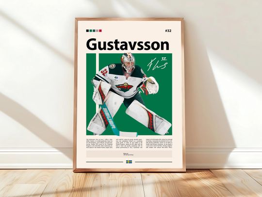 Filip Gustavsson Poster, Minnesota Hockey Poster, Sports Poster, Mid-Century Modern, Sports Bedroom Posters
