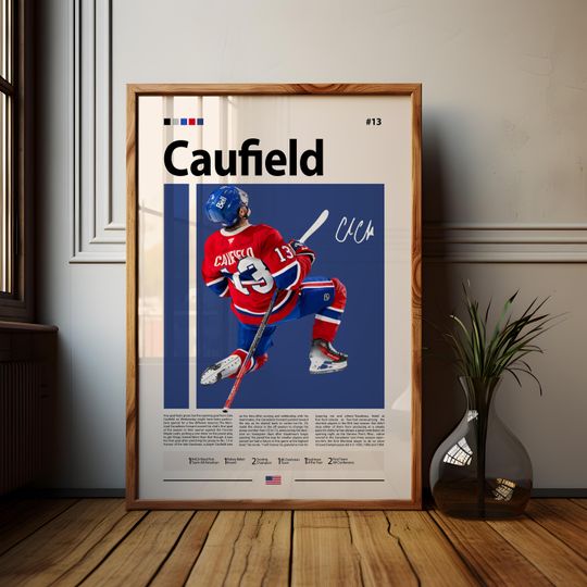 Cole Caufield Poster, Montreal Hockey Poster, Sports Poster, Mid-Century Modern, Sports Bedroom Posters