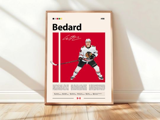 Discover Connor Bedard Poster, Chicago Hockey Poster, Sports Poster, Mid-Century Modern, Sports Bedroom Posters