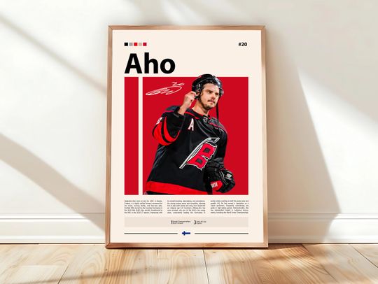 Sebastian Aho Poster, Carolina Hockey Poster, Sports Poster, Mid-Century Modern, Sports Bedroom Posters