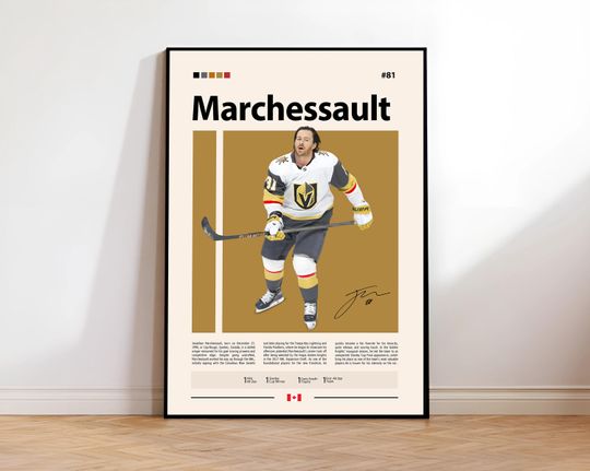 Jonathan Marchessault Poster, Vegas Golden Hockey Poster, Sports Poster, Mid-Century Modern, Sports Bedroom Poster