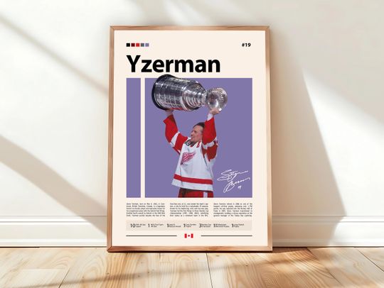 Discover Steve Yzerman Poster, Detroit Hockey Poster, Sports Poster, Mid-Century Modern, Sports Bedroom Posters
