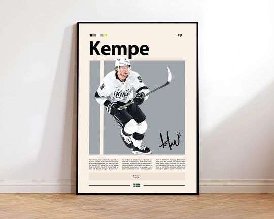 Discover Adrian Kempe Poster, Los Angeles Hockey Poster, Sports Poster, Mid-Century Modern, Sports Bedroom Posters