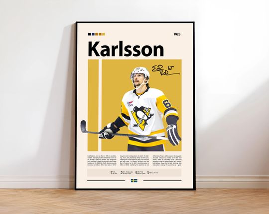 Discover Erik Karlsson Poster, Pittsburgh Hockey Poster, Sports Poster, Mid-Century Modern, Sports Bedroom Posters