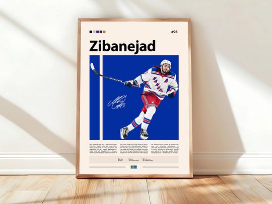 Discover Mika Zibanejad Poster, New York Hockey Poster, Sports Poster, Mid-Century Modern, Sports Bedroom Posters