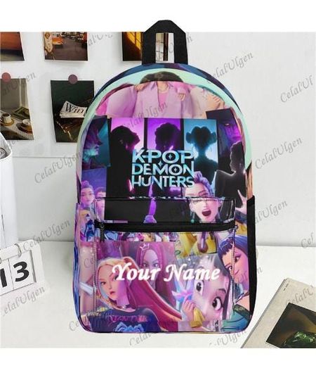 Kpop Demon Hunters Backpack, Anime Style School Bag, Custom Name Backpack, Teen Girl Bookbag, Travel Laptop Bag, Personalized Gift
