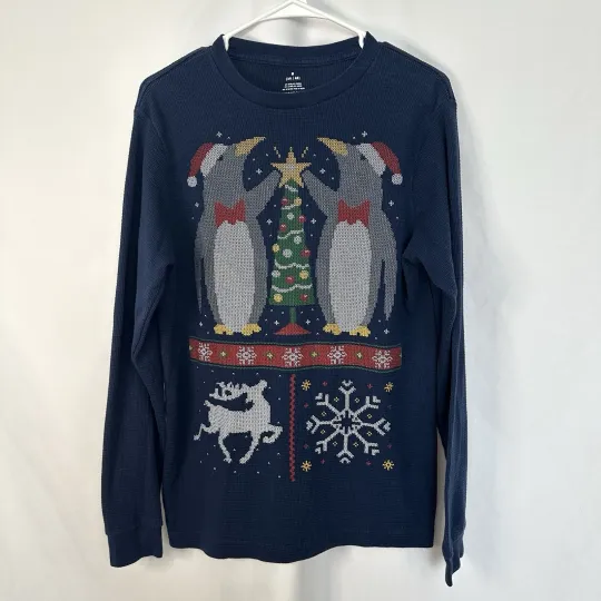 Discover Ugly Christmas Sweater Penguins Christmas Tree Reindeer Snowflakes Mens Medium