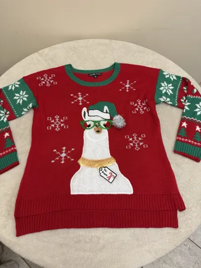 Xmas Sweater UNISEX “cOOL CHRISTMAS LAMA” Ugly Christmas Sweater XL