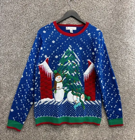 Jolly Sweaters Christmas Sweater Holiday Sweater Ugly Sweater Snowmen Size L