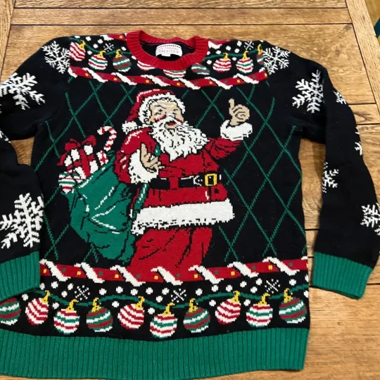 Ugly Holiday Sweater Santa Claus Thumbs Up Christmas Party Size xl