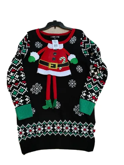 Discover Ugly Christmas Sweater Black Long Sleeve Santa Snow Women's L  NEW