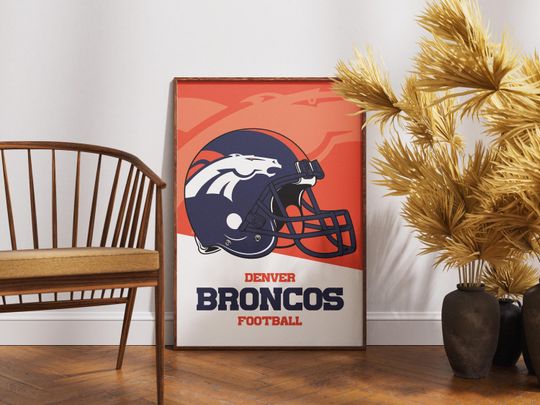 Denver Broncos football Helmet Poster - Vintage Wall Art for Football Fans, Denver Broncos Memorabilia, Man Cave Decor, Sports Themed Room