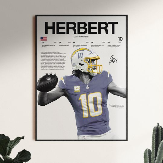 Discover Justin Herbert Poster, Chargers Wall Art, football Football Print, Justin Herbert Digital Download, Sports Home Decor, Fan Gift, football Poster Art