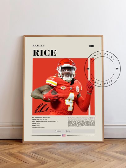 Rashee Marquan Rice Poster, Wide Receiver Inspired Print, Retro football Football Wall Art, Vintage Sports Decor, Gift for American Football Fans