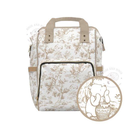 Discover Winnie-the-Pooh Diaper Backpack: Beige Toile de Jouy, Gender Neutral