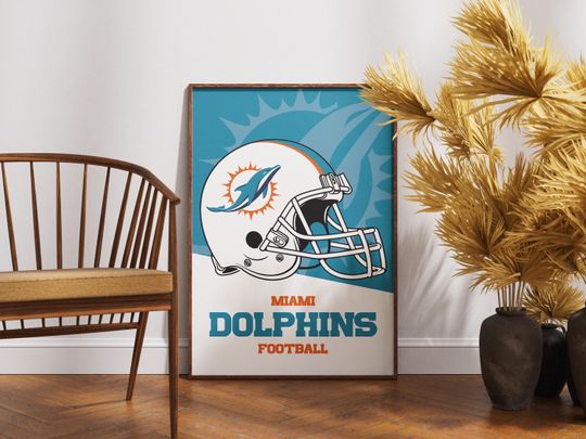 Miami Dolphins football Helmet Poster - Vintage Wall Art for Football Fans, Miami Dolphins Memorabilia, Man Cave Decor, Sports Themed Room