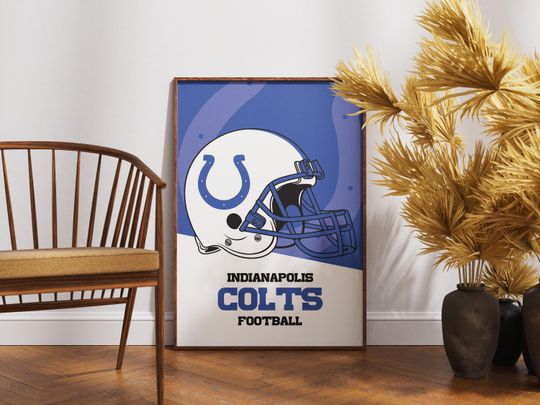 Discover Indianapolis Colts football Helmet Poster - Vintage Wall Art for Football Fans, Colts Memorabilia, Man Cave Decor, Sports Themed Room