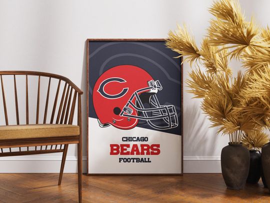 Chicago Bears football Helmet Poster - Vintage Wall Art for Football Fans, Chicago Bears Memorabilia, Man Cave Decor, Sports Themed Room