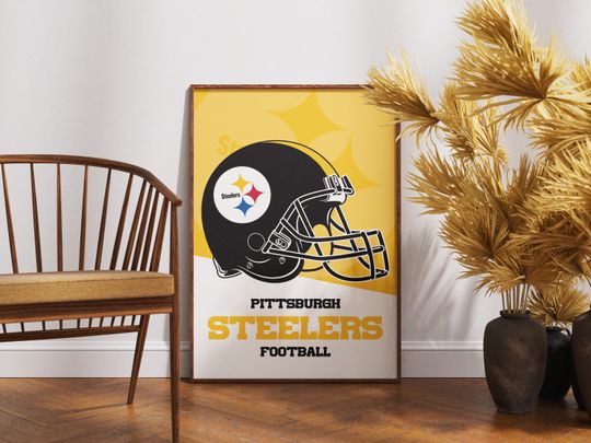 Discover Pittsburgh Steeler football Helmet Poster - Vintage Wall Art for Football Fans, Steeler Memorabilia, Man Cave Decor, Sports Themed Room