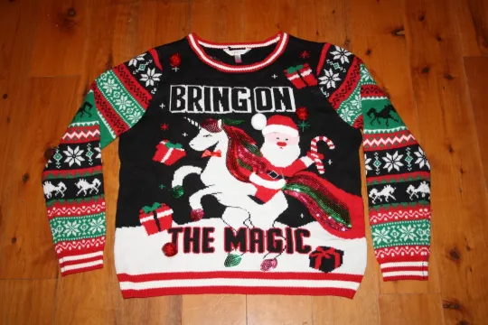 Discover No Boundaries UGLY CHRISTMAS SWEATER Bring On The Magic UNICORN Size XXXL NICE