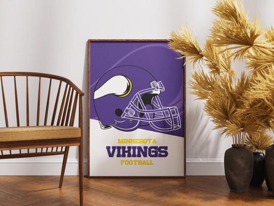 Minnesota Vikings football Helmet Poster - Vintage Wall Art for Football Fans, Minnesota Vikings Memorabilia, Man Cave Decor, Sports Themed Room