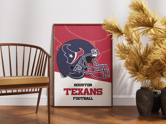 Houston Texans football Helmet Poster - Vintage Wall Art for Football Fans, Texans Memorabilia, Man Cave Decor, Sports Themed Room