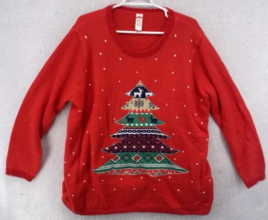 Discover Ugly Christmas Sweater Size 3XL Holiday Time Red Tree LED Light Up Cat Sweater