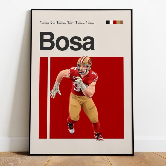Nick Bosa Poster  football Defensive End Wall Art, American Football Print, Sports Man Cave Decor, Digital Gift for Fans & Collectors