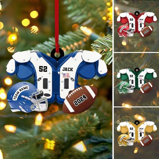 Discover Personalized Football American Christmas Ornament, Custom Name Ornament, Football Vest Car Ornament, Flat 2D Ornament, Gift for Boyfriend