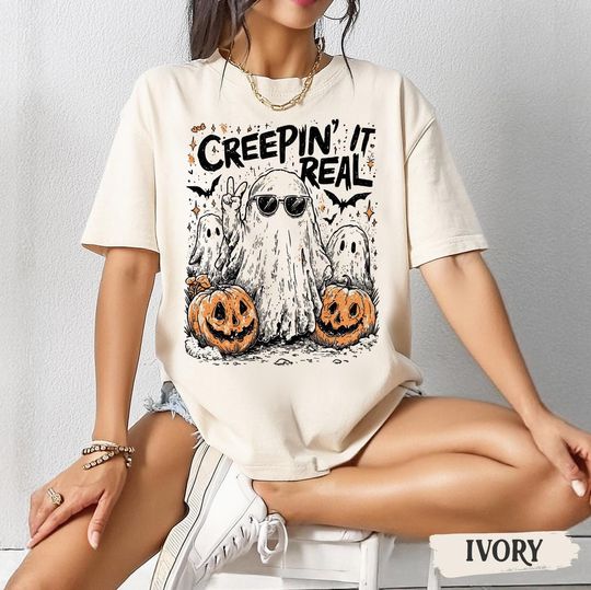 Discover Creepin' It Real Comfort Colors Halloween T-Shirt, Trendy Halloween Tee