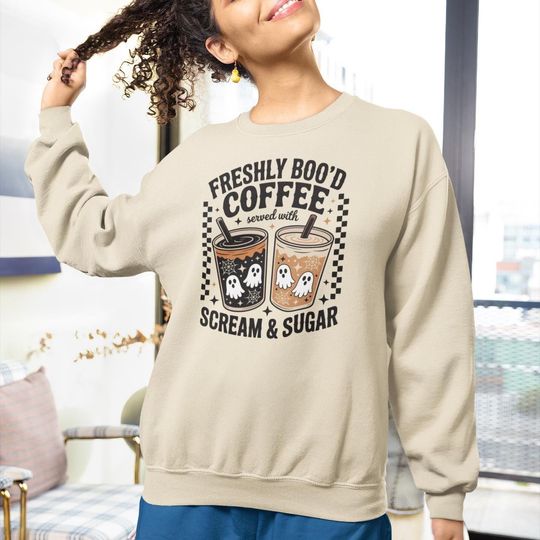 Discover Spooky Ghost Coffee Sweatshirt: Halloween Crewneck Pullover