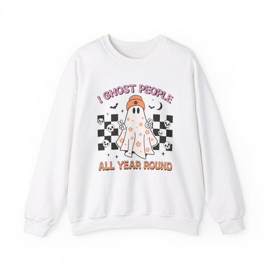 Discover I Ghost People All Year Round Crewneck Sweatshirt  Funny Halloween Pun Sweatshirt