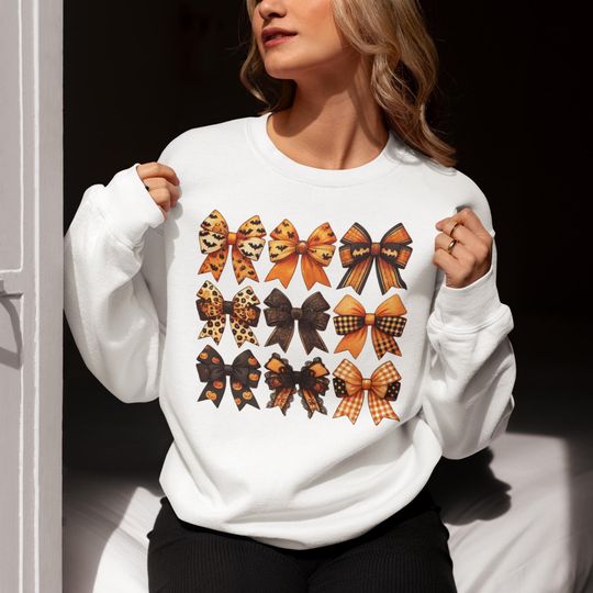 Discover Halloween Coquette Bow Sweatshirt, Spooky Chic Bow Sweater