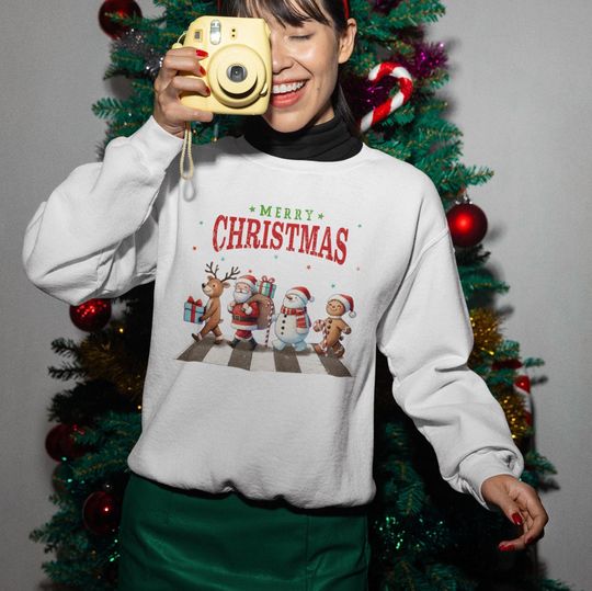 Discover Merry Christmas Sweatshirt, Cute Snowman Reindeer Sweater, Christmas Crewneck Women