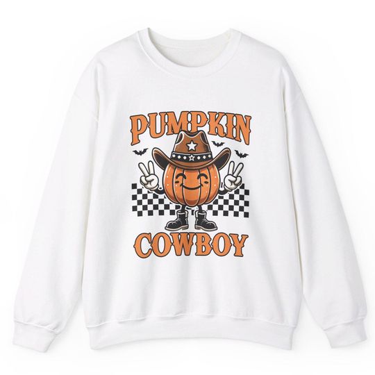 Discover Cowboy Pumpkin Graphic Sweatshirt, Western Themed Crewneck, Cowboy Hat Pumpkin,